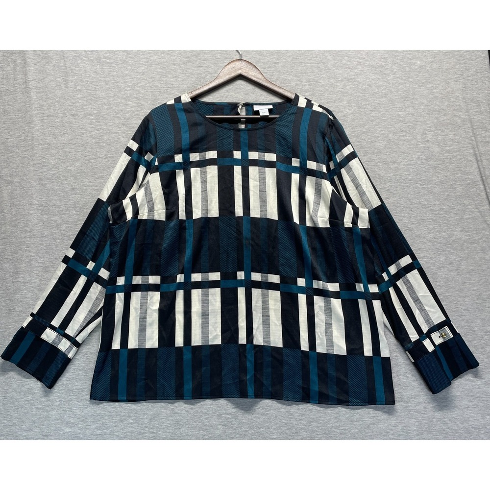 Liz Claiborne Blouse Top Womens 2XL Multicolor Plaid Round Neck Keyhole Back